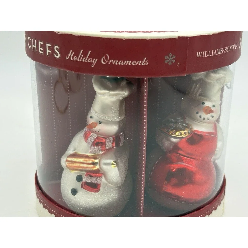 Williams Sonoma Snowman Chefs Ornaments Set of 4 2006 Glass Holiday